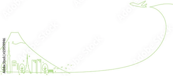 Obraz 輝く都市の街並み　東京　日本　富士　飛行機雲