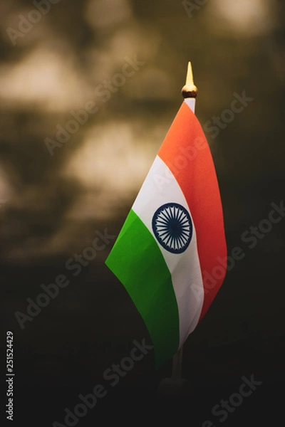 Fototapeta Tricolor national flag of India consists of Saffron white and green colours respectively with the Ashoka Chakra in the middle. 