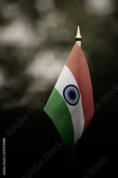 Fototapeta Tricolor national flag of India consists of Saffron white and green colours respectively with the Ashoka Chakra in the middle. 