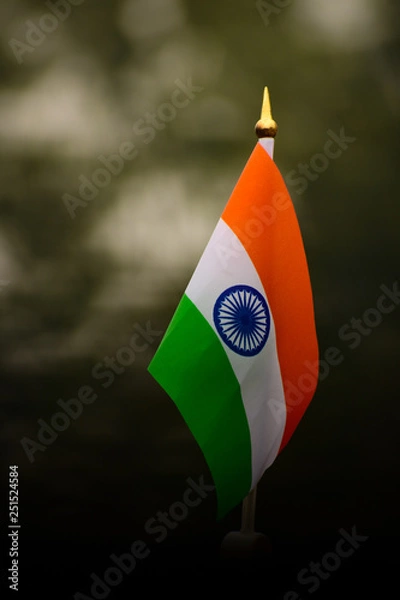 Fototapeta Tricolor national flag of India consists of Saffron white and green colours respectively with the Ashoka Chakra in the middle. 