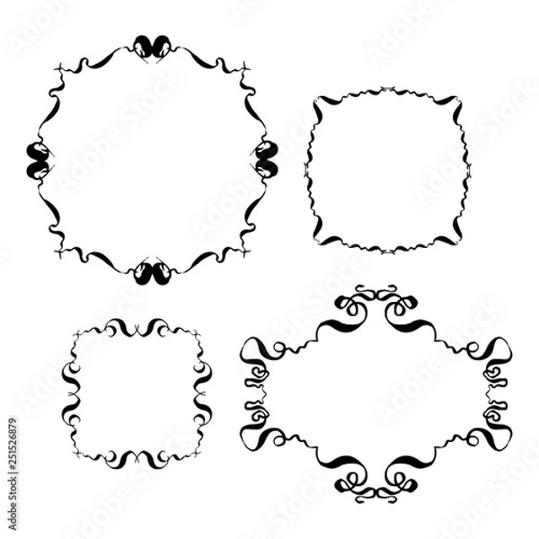 Fototapeta Hand-drawn designer decorative frames set. Vector black and white isolated illustration.