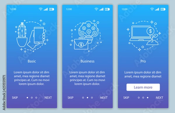 Fototapeta Business development onboarding mobile app page screen vector template