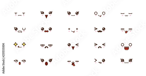 Fototapeta Kawaii smile emoticons. Japanese emoji