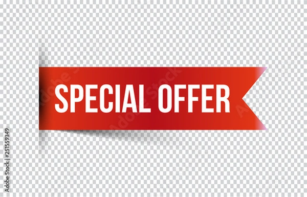 Obraz Red special offer banner with shadow on transparent background. Can be used with any background. Vector illustration.