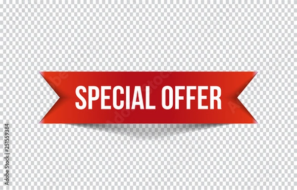 Obraz Red special offer banner with shadow on transparent background. Can be used with any background. Vector illustration.