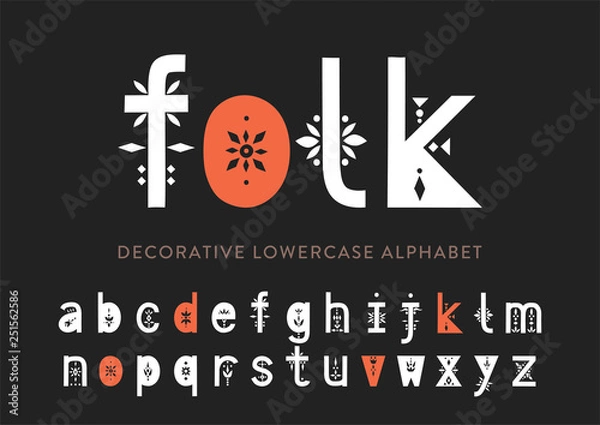 Fototapeta Vector display lowercase alphabet decorated with geometric folk patterns