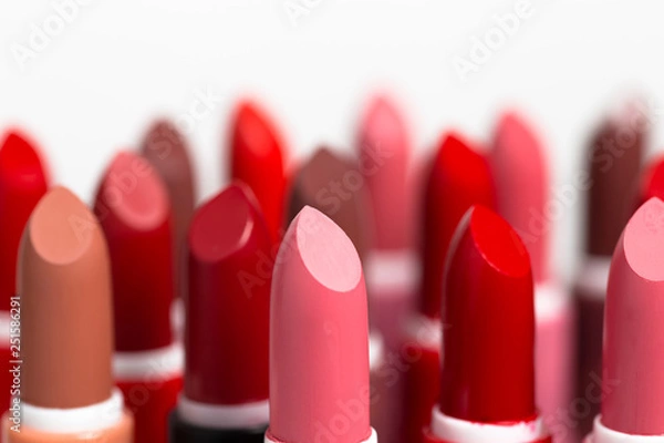 Obraz Set of lipstick tubes on  white background