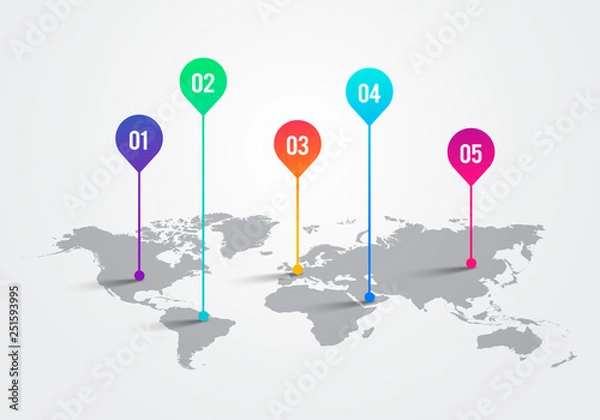 Fototapeta Vector Light World Map With Infographic Pointer Marks, Communication Concept Chart