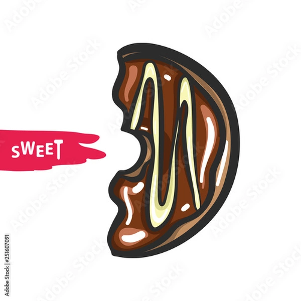 Obraz Half Chocolate Donut Hand Drawn Vector Illustration