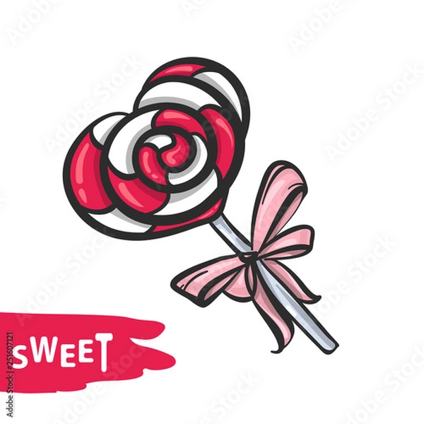 Obraz Heart Shape Lolipop Hand Drawn Vector Illustration