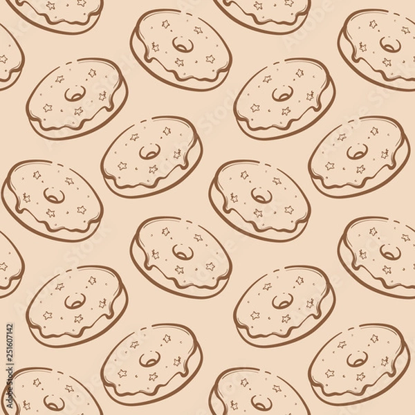 Obraz Ourline Donut Seamless Pattern Hand Drown Illustration