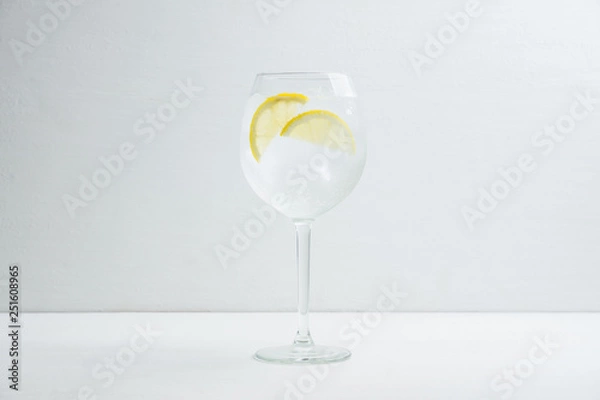 Fototapeta Gin based cocktail in wine glass. Selective focus. Shallow depth of field.