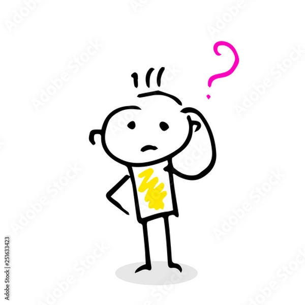 Fototapeta Thinking vector stick figure with question sign.