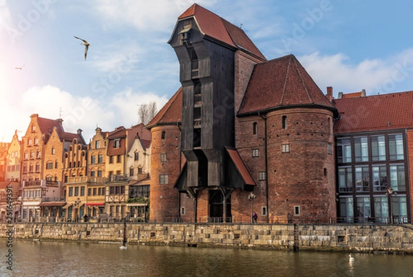 Obraz Zuraw, a famous Gdansk port crane by the Motlawa