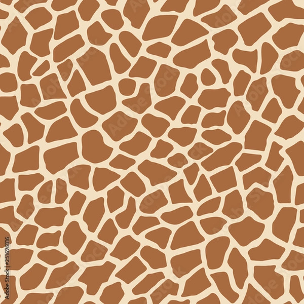 Fototapeta Giraffe animal print vector seamless pattern background. Brown tiles on a cream background imitate giraffe skin pattern. Perfect for home decor, fashion, fabric, cards, scrapbooking, wrapping paper.