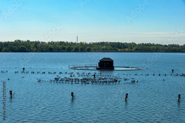 Fototapeta Tangshan City - March 30, 2018: Sculpture and Architecture of Tangshan Nanhu Park, Tangshan City, Hebei Province, China.