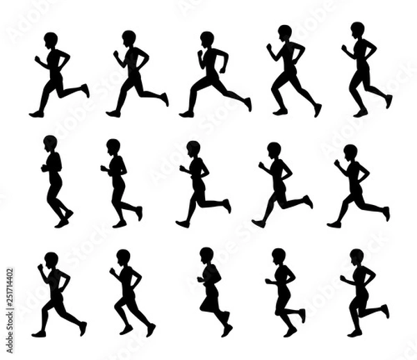 Fototapeta Healthy Short Hair Girl Running Animation Sequence Vector Illustration Silhouettes