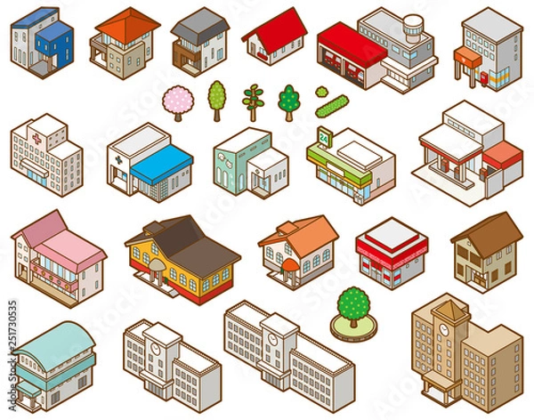 Obraz いろいろな建物の立体イラスト