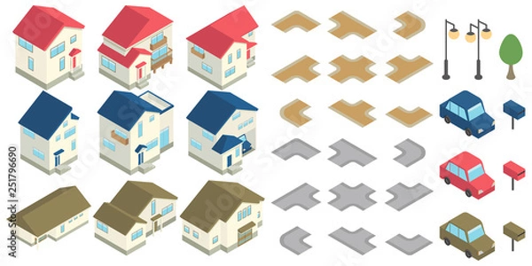 Obraz 一戸建て住宅　アイソメトリック　セット