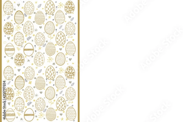 Fototapeta Happy Easter greeting card. Hand drawing eggs, stars, flowers and circles isolated on white background.