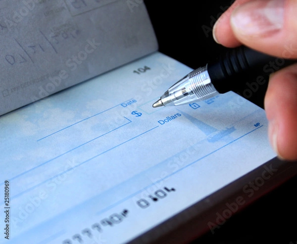 Obraz writing a check