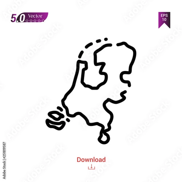 Fototapeta Outline holland map  icon isolated on white background. Line pictogram. Graphic design, mobile application, logo, user interface. Editable stroke. EPS10 format vector illustration