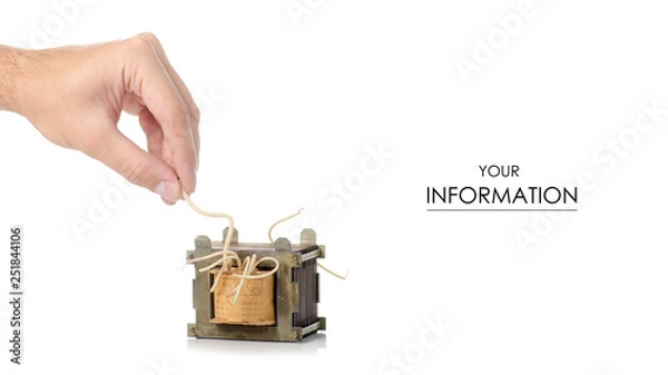 Fototapeta Electrical transformer power in hand pattern on white background isolation