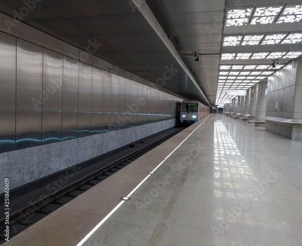 Obraz Moscow metro station Novopredelkino, the train goes to the meeting