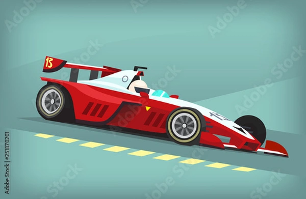 Obraz Red and white fast motor racing bolid. Vector illustration poster