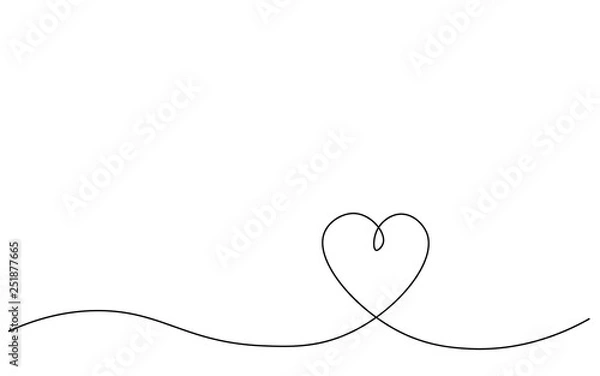 Fototapeta Heart background one line drawing, vector illustration.