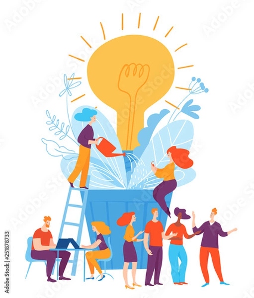 Obraz Vector illustration with people thinking on creative idea