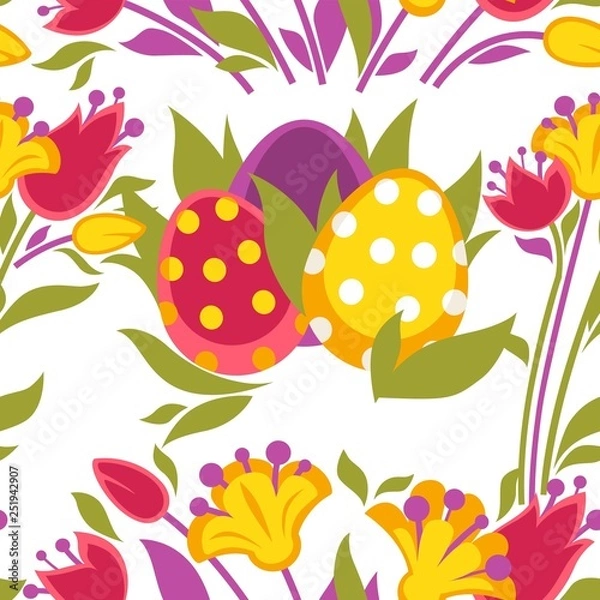 Fototapeta Spring easter vector seamless pattern with colorful