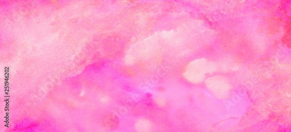 Fototapeta Light grunge magenta color shades watercolor background. Abstract aquarelle paint paper textured canvas for text design, greeting card, template. Gentle pink and coral gradient hand drawn illustration