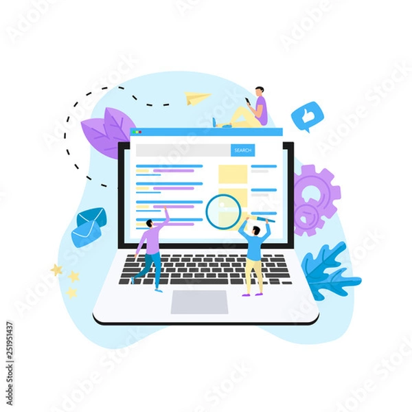 Fototapeta Search engine result pag vector, Page showing search results of a query, web search concept on laptop