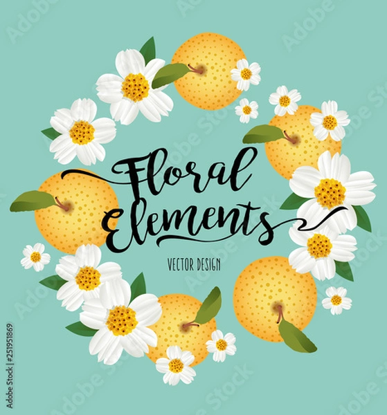 Obraz Floral Elements and Background With Fruit and Floral Wreath