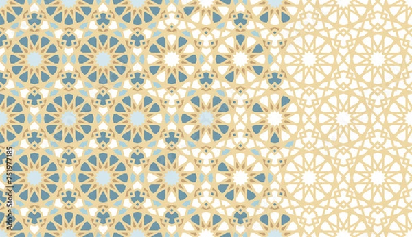 Fototapeta Tile seamless vector pattern. Geometric halftone pattern with color arabesque disintegration or breaking