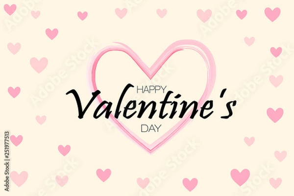Fototapeta Happy Valentine's day background. Holiday pink and ivory style card design concept. Hand drawn heart. Love concept. Template for business card, website, print etc. Vector illustration