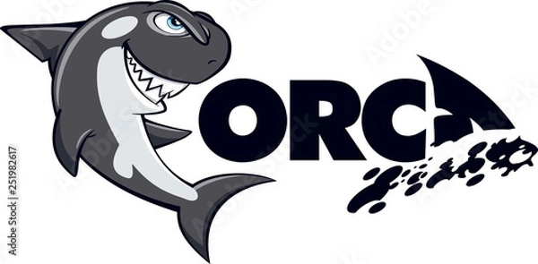 Obraz Cartoon and logo Killer Whale isolated on white background - Vector