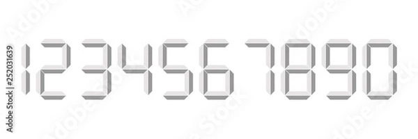 Fototapeta Grey 3D-like digital numbers. Seven-segment display is used in calculators, digital clocks or electronic meters. Vector illustration