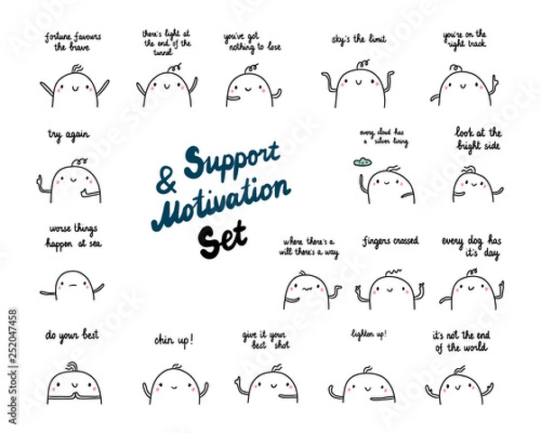 Obraz Support and motivation set hand drawn illustrations with cute marshmallow