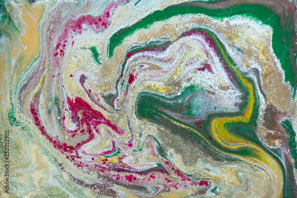 Fototapeta Multicolored gold marbling pattern. Golden marble liquid texture.