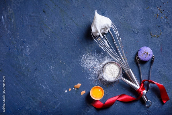 Obraz Bakery background frame. Fresh cooking ingredients -cooking theme. Top view