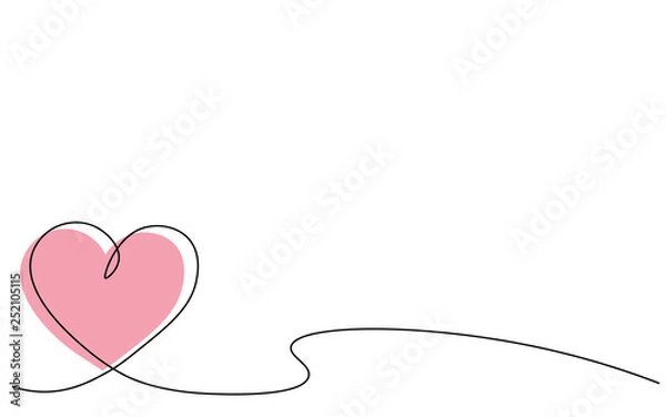 Fototapeta Heart background one line draw, vector illustration.