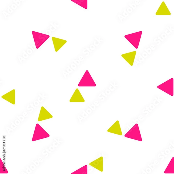 Fototapeta Seamless pattern with messy cute triangles with round corners, triangular geometrical shapes. Colorful chaotic geometric ornament on white background. Vector illustration.