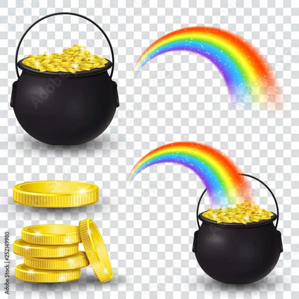 Obraz Cauldron full of gold coins and rainbow 