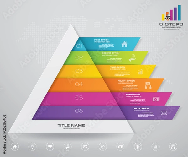 Obraz 6 steps pyramid with free space for text on each level. infographics, presentations or advertising. EPS10.
