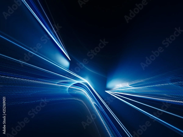Fototapeta Abstract blue background. 3d illustration. Fractal graphics composition of rays of light.