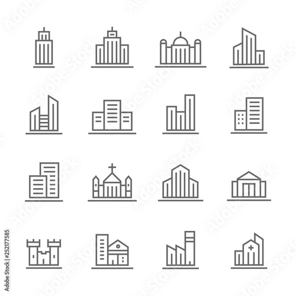 Fototapeta Building lines icons set