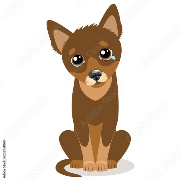 Obraz Sad Crying Dog Cartoon Vector Illustration. Dog With Tears. Crying Dog Face. Weep Homeless Pet. Cartoon Illustration of Cute Sad Dog or Puppy.