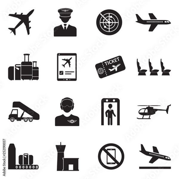 Obraz Aviation Icons. Black Flat Design. Vector Illustration. 